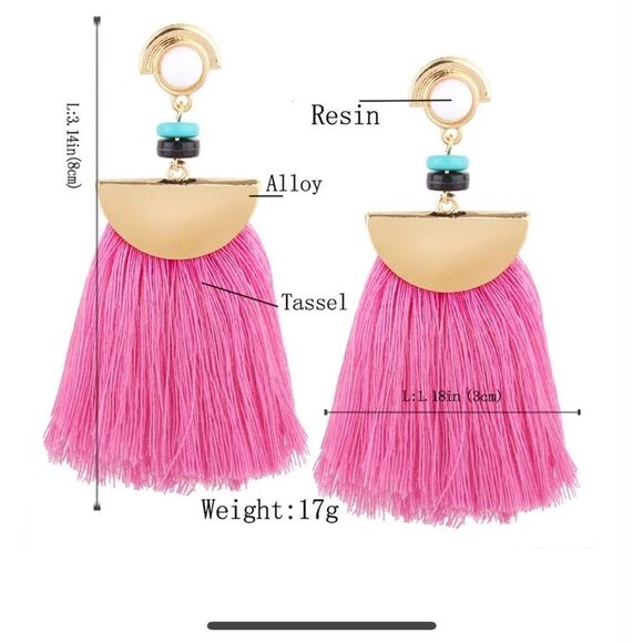 Bohemian Pink Long Tassel Earrings NWT - Picture 3 of 6